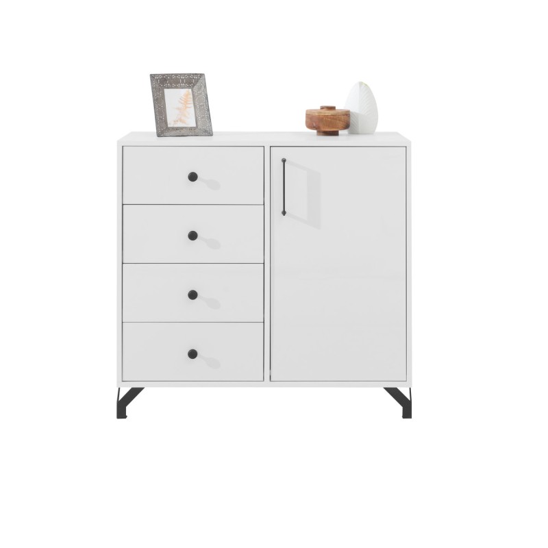 Komoda Bergo 90 cm – biały Lux z frontami w białym połysku | Nowoczesny design