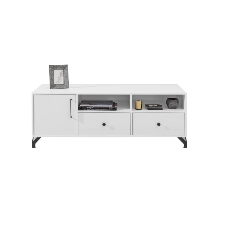 Nowoczesna szafka RTV Bergo – biały Lux