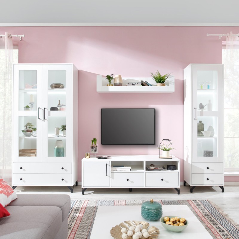 Nowoczesna szafka RTV Bergo – biały Lux