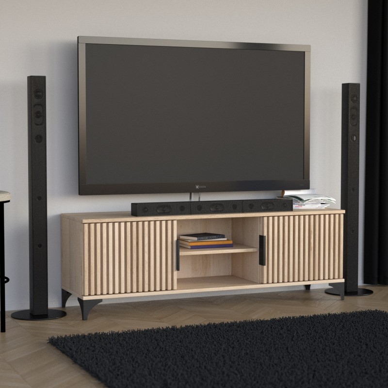 Szafka RTV HOME 2 drzwi z lamelami – nowoczesna, funkcjonalna