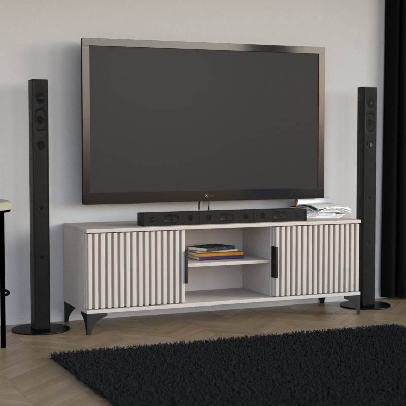 Szafka RTV HOME 2 drzwi z lamelami – nowoczesna, funkcjonalna