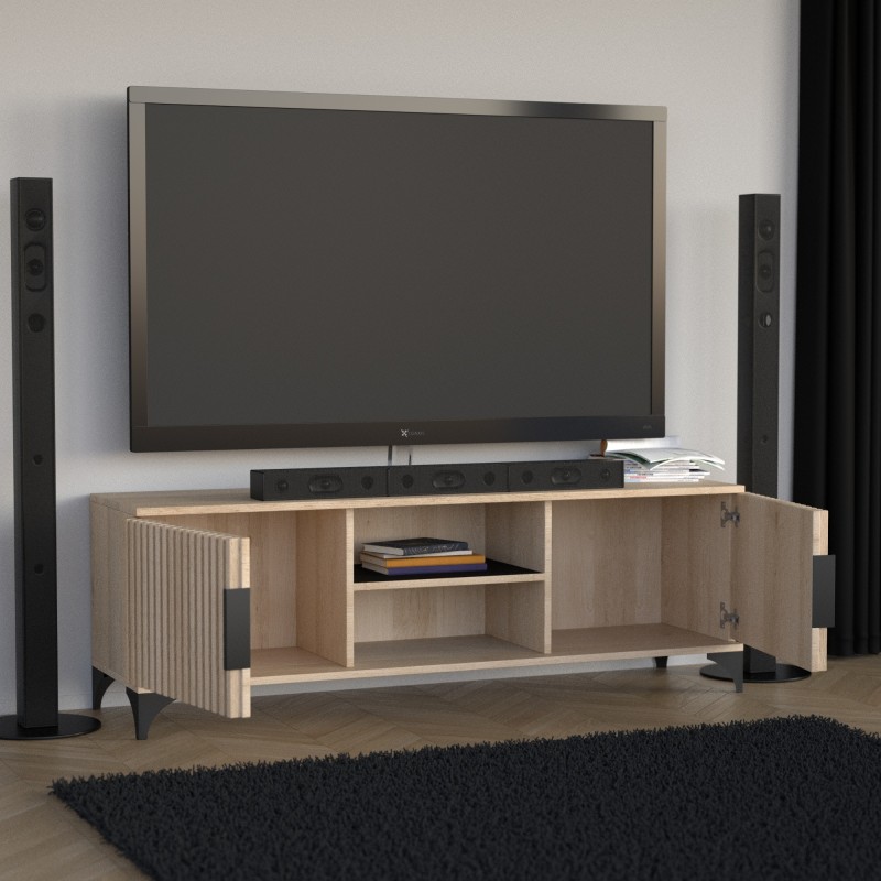 Szafka RTV HOME 2 drzwi z lamelami – nowoczesna, funkcjonalna