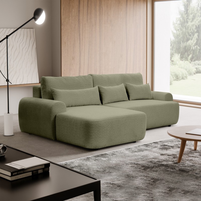 Narożnik OLIVER z funkcją spania i pojemnikiem – Bouclé