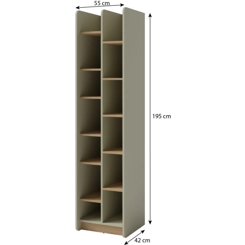 Regał ALEX z 11 półkami – nowoczesny design, eukaliptus i dąb piaskowy