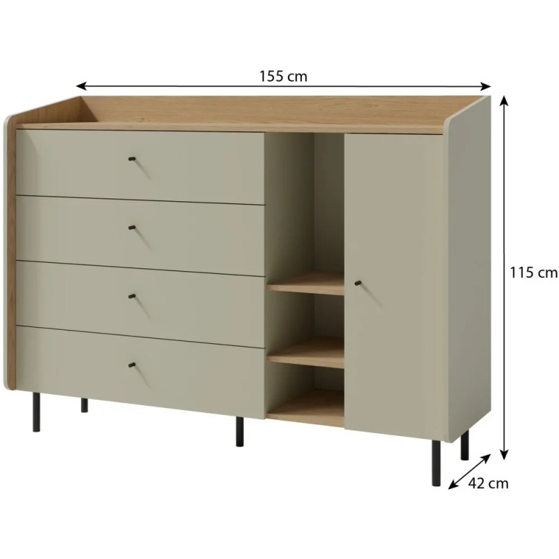 Komoda ALEX z 1 drzwiami i 4 szufladami – nowoczesny mebel do przechowywania