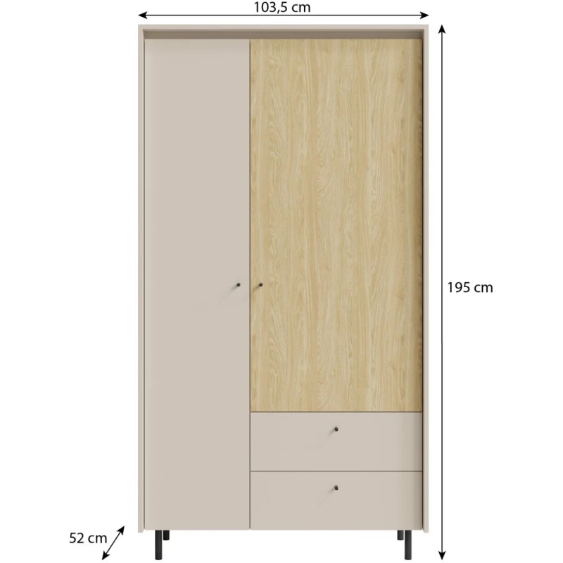 Szafa MONAKO z 2 drzwiami i 2 szufladami – nowoczesny design i pojemne wnętrze