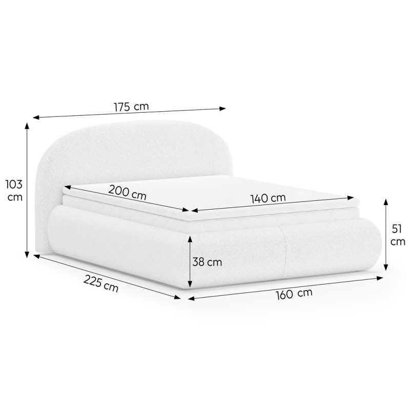 Łóżko MOTTI z pojemnikiem i materacem H2 – nowoczesne łóżko bouclé | BeautySofa24
