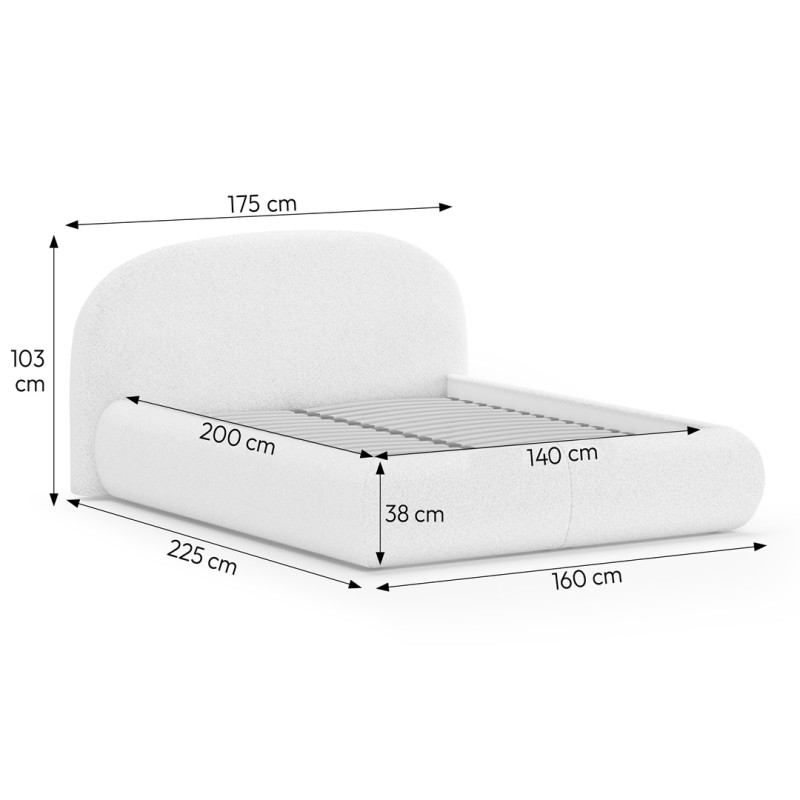 Łóżko MOTTI z pojemnikiem i materacem H2 – nowoczesne łóżko bouclé | BeautySofa24