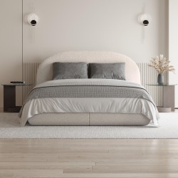 Łóżko MOTTI z pojemnikiem i materacem H2 – nowoczesne łóżko bouclé | BeautySofa24