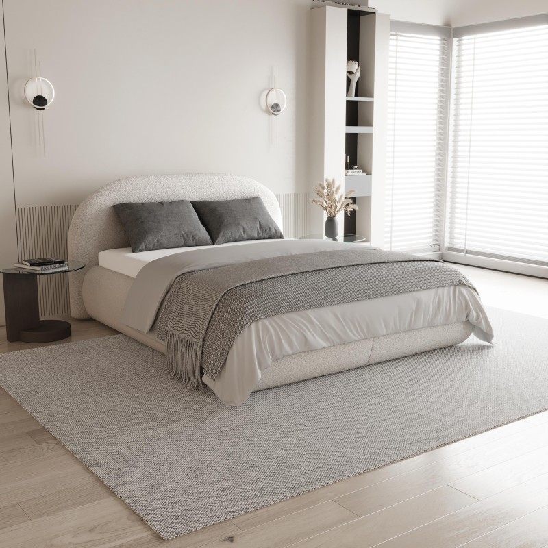Łóżko MOTTI z pojemnikiem i materacem H2 – nowoczesne łóżko bouclé | BeautySofa24