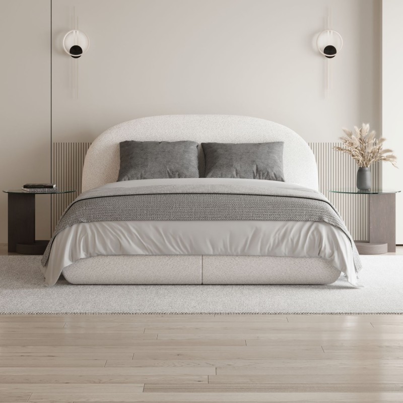 Łóżko MOTTI z pojemnikiem i materacem H2 – nowoczesne łóżko bouclé | BeautySofa24