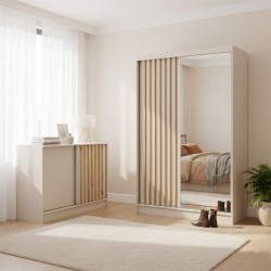 Komoda HORIZON – nowoczesna komoda z lamelami i drzwiami przesuwnymi