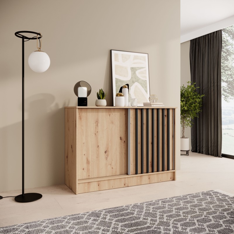 Komoda HORIZON – nowoczesna komoda z lamelami i drzwiami przesuwnymi