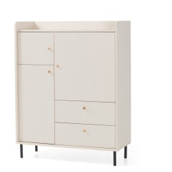 Komoda GLORIA – nowoczesna z 2 szufladami i 3 drzwiami, złote uchwyty