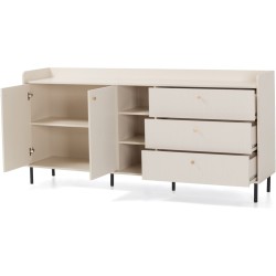 Komoda GLORIA – nowoczesna z 3 szufladami i 2 drzwiami, złote uchwyty