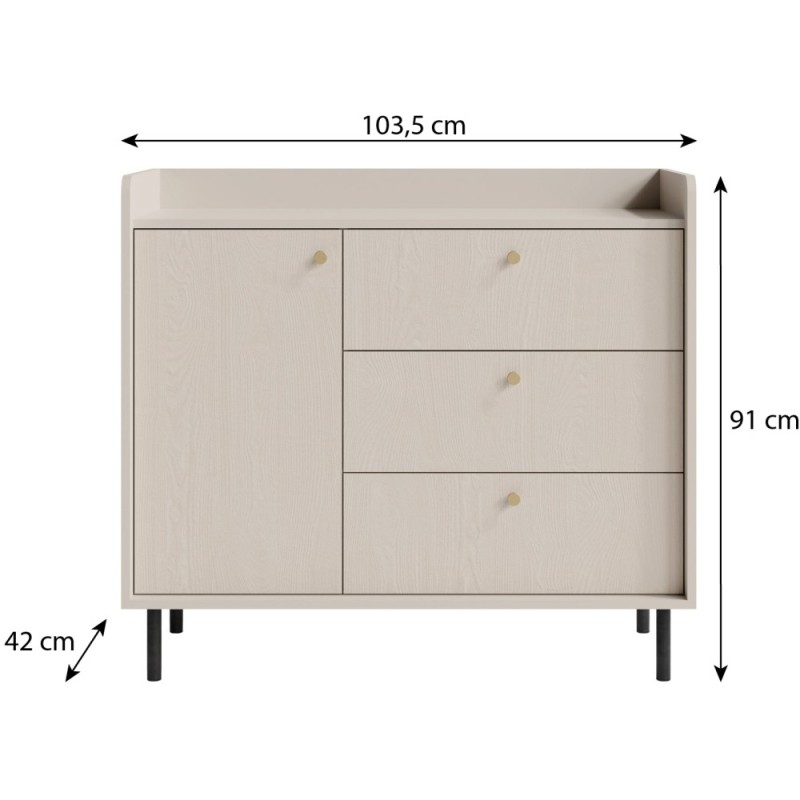 Komoda GLORIA – nowoczesna z 3 szufladami i 1 drzwiami