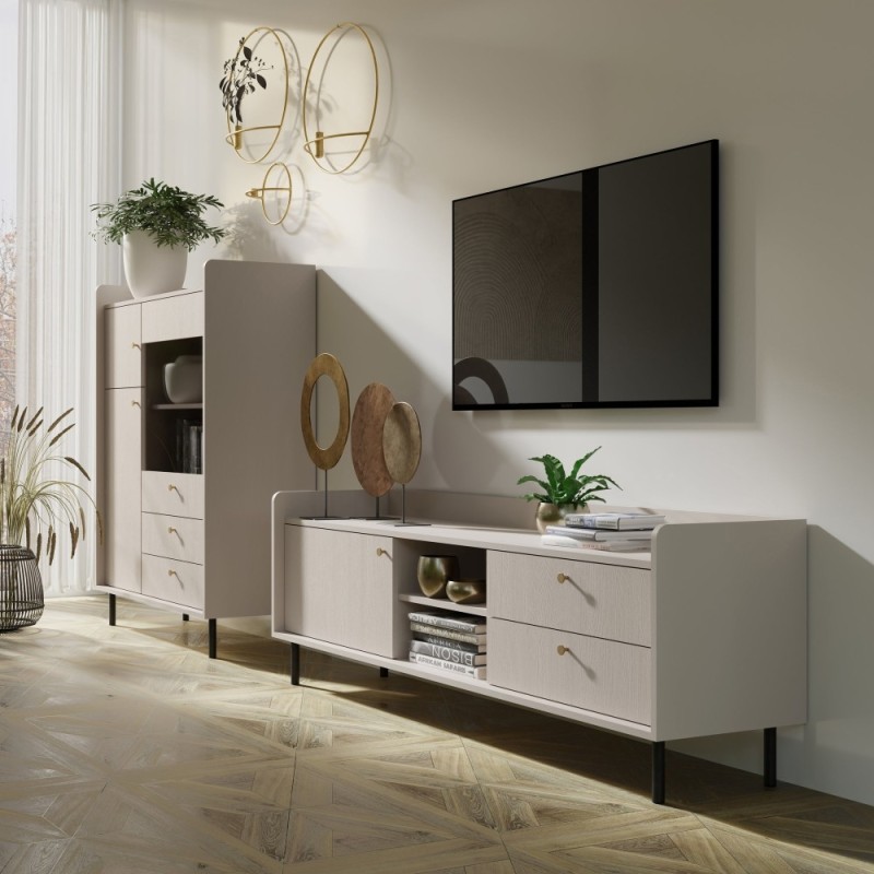 Szafka RTV GLORIA – nowoczesna z 2 szufladami i 2 drzwiami