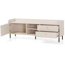 Szafka RTV GLORIA – nowoczesna z 2 szufladami i 1 drzwiami, złote detale