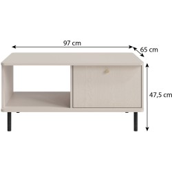 Ława GLORIA – nowoczesna z 1 szufladą, złote uchwyty