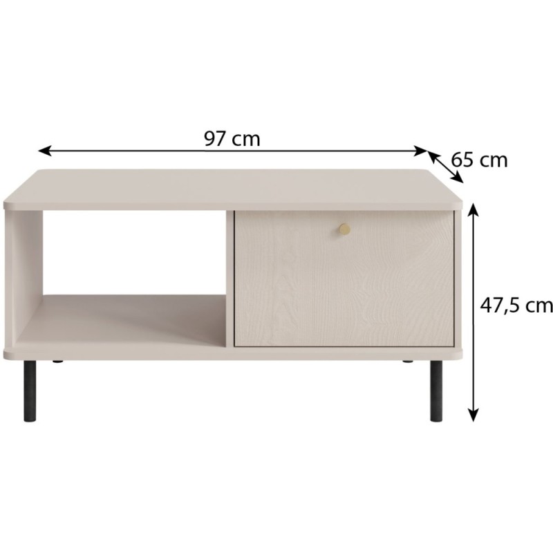 Ława GLORIA – nowoczesna z 1 szufladą, złote uchwyty