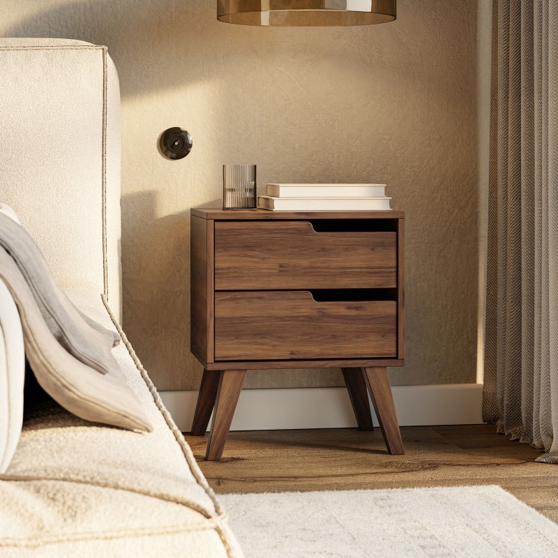 Stolik nocny NOREL z 2 szufladami – skandynawski, elegancki, funkcjonalny