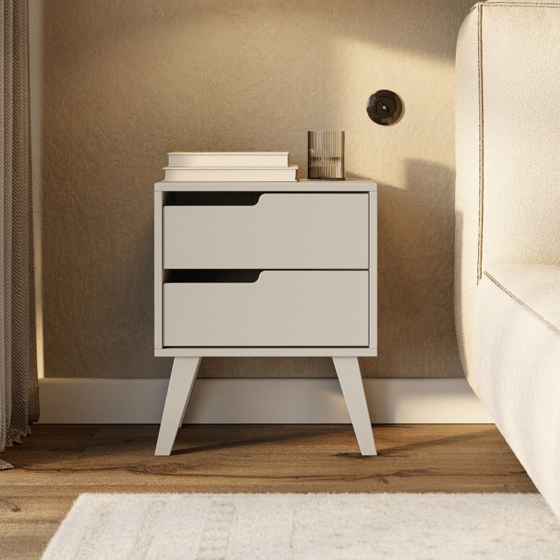 Stolik nocny NOREL z 2 szufladami – skandynawski, elegancki, funkcjonalny