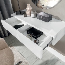 Konsola wisząca NIVARO – nowoczesna wisząca półka z 1 szufladą, biały lub czarny połysk