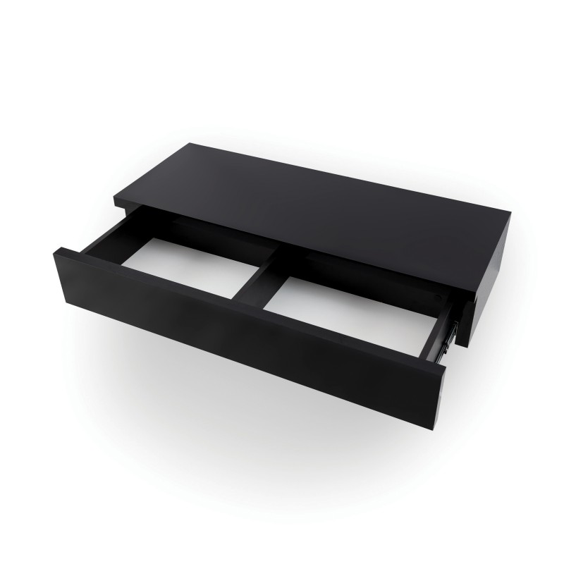 Konsola wisząca NIVARO – nowoczesna wisząca półka z 1 szufladą, biały lub czarny połysk