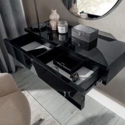 Konsola wisząca NIVARO – nowoczesna wisząca półka z 1 szufladą, biały lub czarny połysk