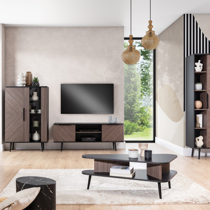 Regał PARINI – 1 drzwi, 8 półek, nowoczesny design | Czarny Grafit / Captains Deck