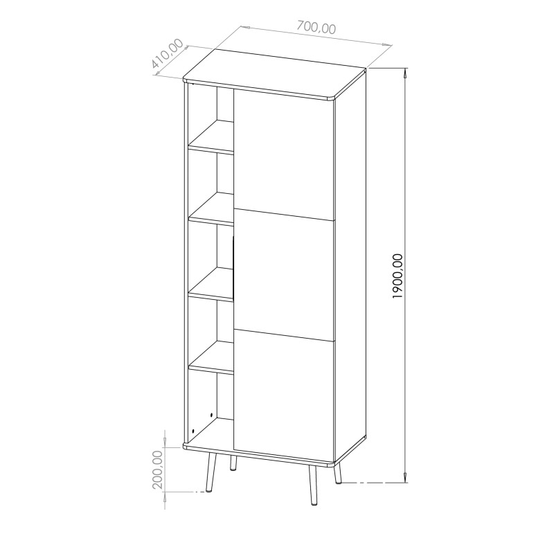 Regał PARINI – 1 drzwi, 8 półek, nowoczesny design | Czarny Grafit / Captains Deck
