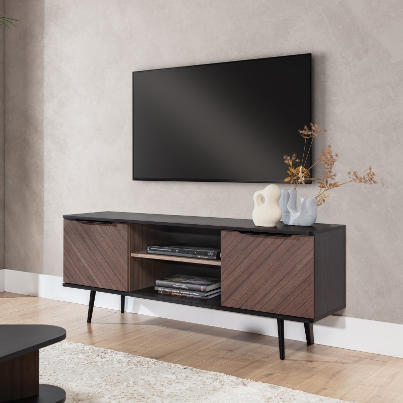 Szafka RTV PARINI – 2 drzwi, 1 półka, nowoczesny design | Czarny Grafit / Captains Deck