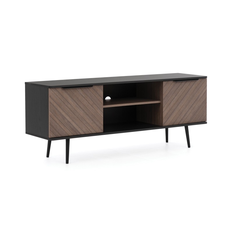 Szafka RTV PARINI – 2 drzwi, 1 półka, nowoczesny design | Czarny Grafit / Captains Deck