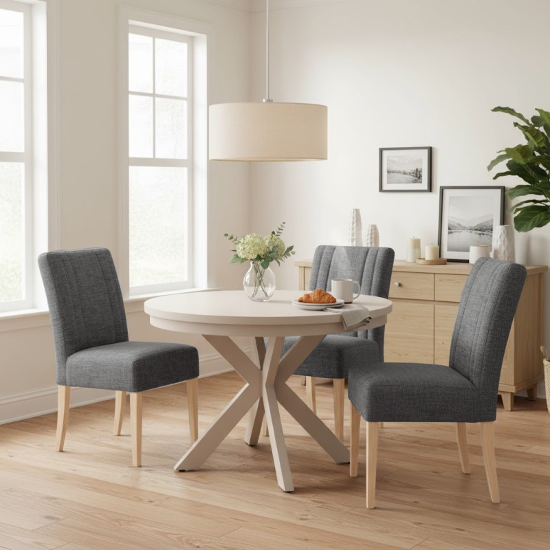 Krzesło tapicerowane FREYA – Bouclé RAVEN, nogi drewniane