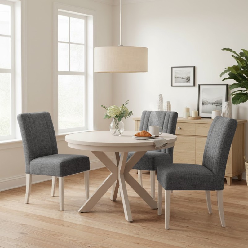 Krzesło tapicerowane FREYA – Bouclé RAVEN, nogi drewniane