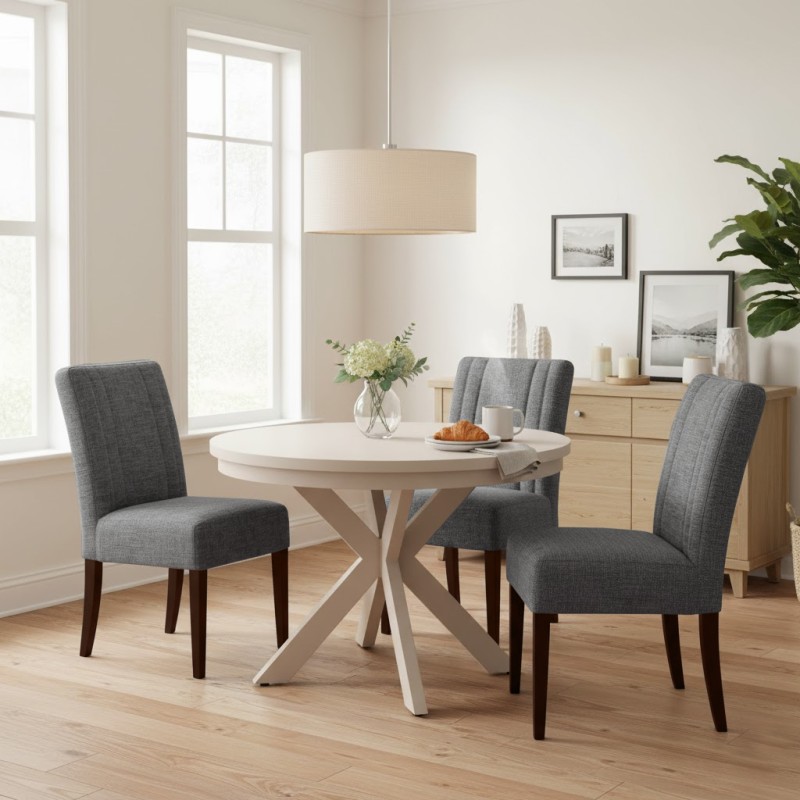 Krzesło tapicerowane FREYA – Bouclé RAVEN, nogi drewniane