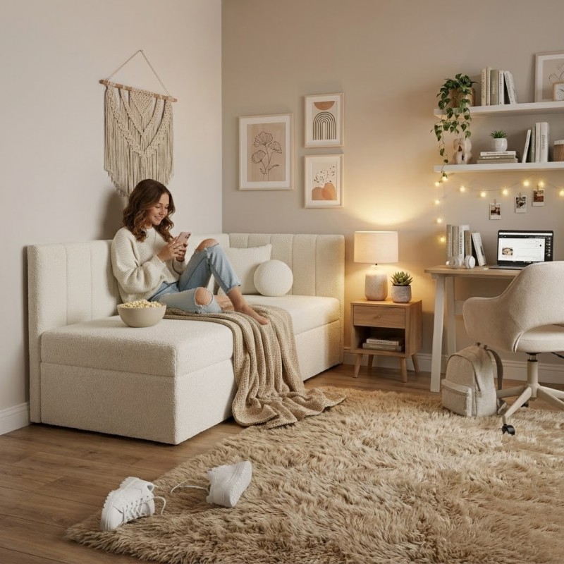 Łóżko młodzieżowe Rafi – tapicerowane łóżko | Bouclé QUELLE