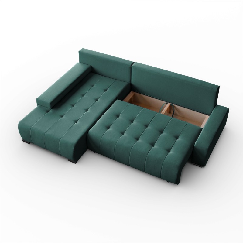 Narożnik z funkcją spania Draco L  Barrel zielony pojemnik