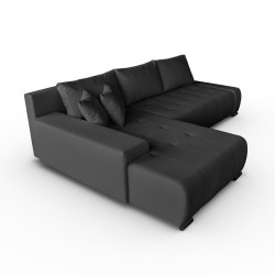 Narożnik z funkcją spania Draco L  Barrel  ciemno czarny packshot lewy bok